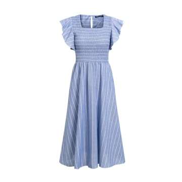 Stylish Miessial Women's Summer Striped Linen Midi Dress