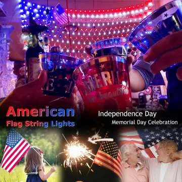 Bright American Flag String Lights - 420 LEDs