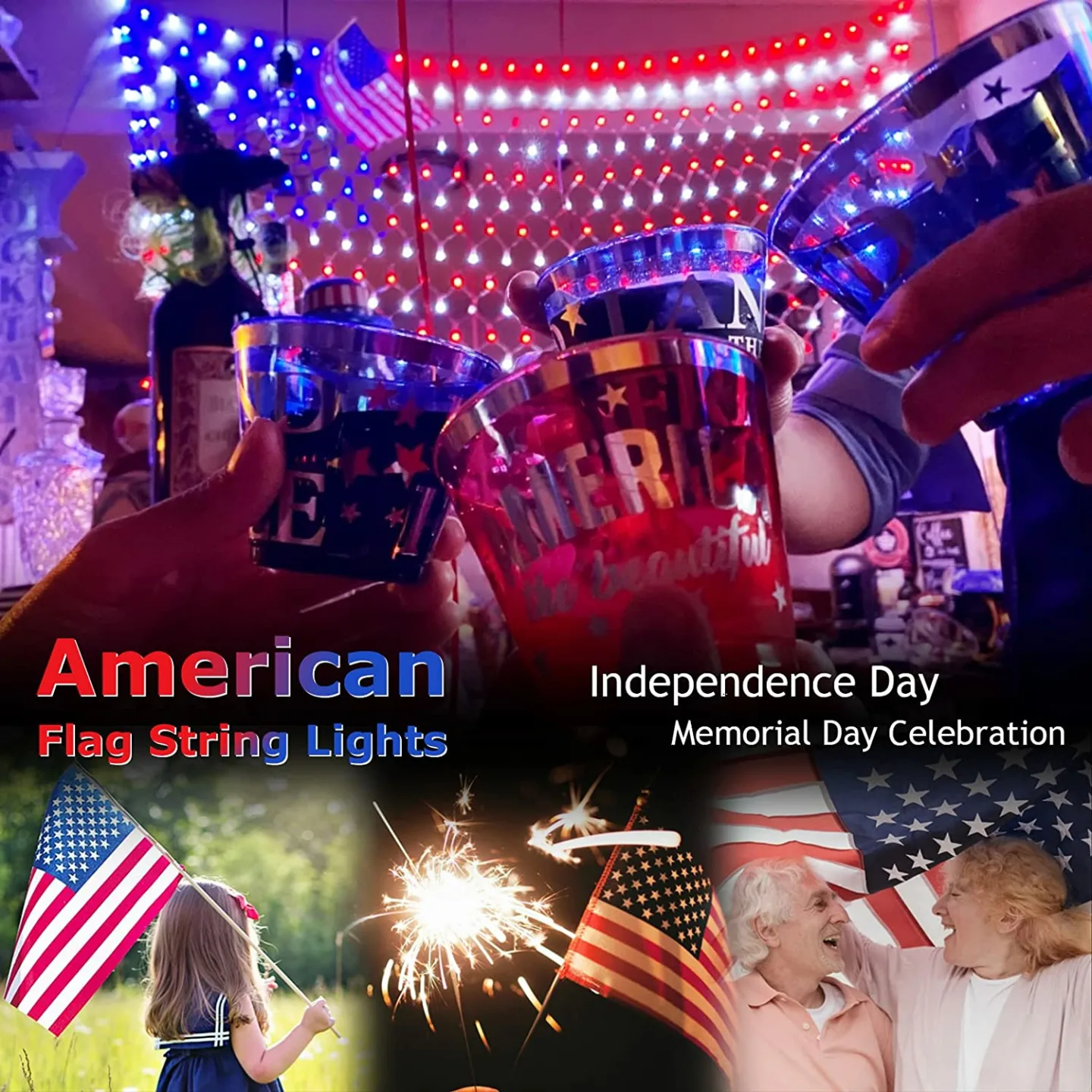 Bright American Flag String Lights - 420 LEDs