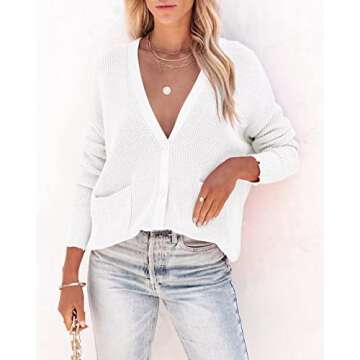 Lacozy Women Open Front Lightweight Cardigan Oversized Knit Sweaters Dressy Long Sleeve Cardigans White S