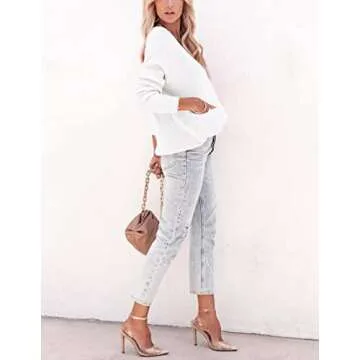 Lacozy Women Open Front Lightweight Cardigan Oversized Knit Sweaters Dressy Long Sleeve Cardigans White S