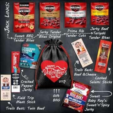 Beef Jerky Valentines Gift Basket - Valentines Gifts for Him Basket with Beef Jerky Gifts for Men, V...