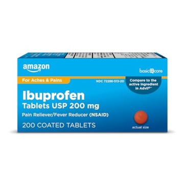 Amazon Basic Care Ibuprofen Tablets - Effective Pain Relief and Fever Reducer 200 Count