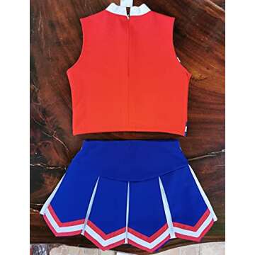 Total 2550 Little Girls' Kids Children Dress Cheerleader Costume Uniform Cheerleading Outfit Halloween Red/Blue/White (XL / 10-12)