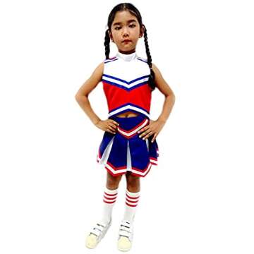 Total 2550 Little Girls' Kids Children Dress Cheerleader Costume Uniform Cheerleading Outfit Halloween Red/Blue/White (XL / 10-12)