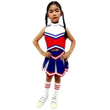 Total 2550 Little Girls' Kids Children Dress Cheerleader Costume Uniform Cheerleading Outfit Halloween Red/Blue/White (XL / 10-12)