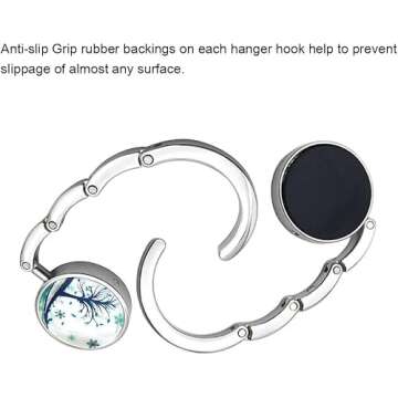 FOME Handbag Hanger, Set of 3 Foldable Purse Hook Purse Table Hook Holder Flower and Tree Pattern Ba...