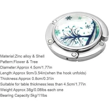 FOME Handbag Hanger, Set of 3 Foldable Purse Hook Purse Table Hook Holder Flower and Tree Pattern Bag Hanger Hook 3.54x1.77in Mixed Color