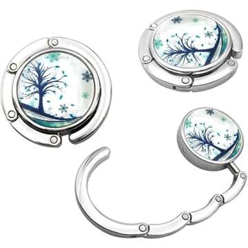 FOME Handbag Hanger, Set of 3 Foldable Purse Hook Purse Table Hook Holder Flower and Tree Pattern Bag Hanger Hook 3.54x1.77in Mixed Color