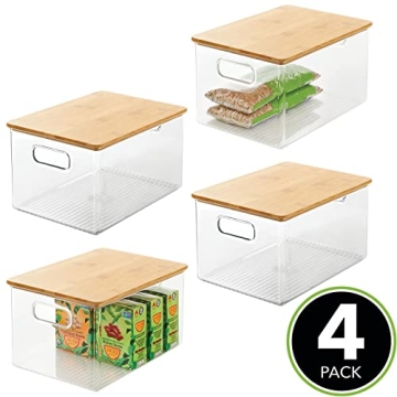 Stackable Kitchen Pantry Storage Bins with Bamboo Lid
