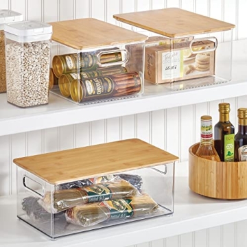 Stackable Kitchen Pantry Storage Bins with Bamboo Lid