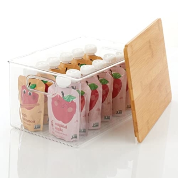 Stackable Kitchen Pantry Storage Bins with Bamboo Lid