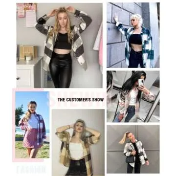 SHEWIN Women's Flannel Shirts Long Sleeve Plaid Lapel Casual Button Up Shacket Jacket Coats with Pockets Fall Tops for Women,US 8-10(M),Deep Red