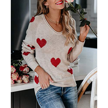 Lightweight Off Shoulder Heart Print Pullover Sweater
