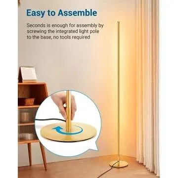 DEWENWILS Minimalist LED Corner Floor Lamp, Set of 2 Modern Dimmable Mood Light, 57.5" Standing Tall Lamp for Living Room, Bedroom, Office, 3000K Warm White Light (Gold)