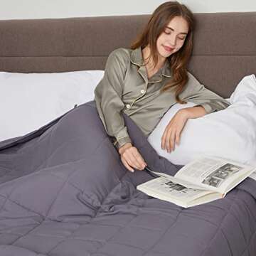 TOPCEE Weighted Big Blanket (15lbs 48"x72" Twin Size) Cooling Breathable Microfiber Material with Gl...