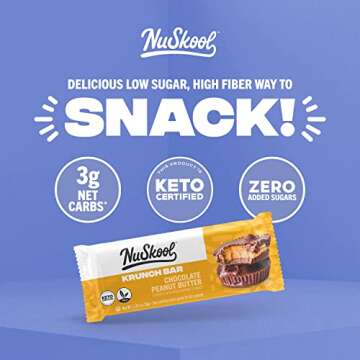 NuSkool Snacks Chocolate Peanut Butter Keto Friendly Protein Krunch Bars (12 Pack) - 7g Fiber, 10g C...