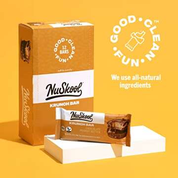 NuSkool Snacks Chocolate Peanut Butter Keto Friendly Protein Krunch Bars (12 Pack) - 7g Fiber, 10g Clean Plant-Based Protein, 3g Net Carbs - Gluten-Free, Non-GMO, Vegan, Low Carb Keto Healthy Breakfast Snack