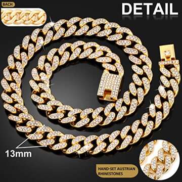 Flatfoosie Cuban Link Dog Collar Gold Silver Color Metal Dog Chain Collar Cuban Diamond Chain Pet Co...