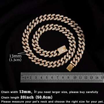 Flatfoosie Cuban Link Dog Collar Gold Silver Color Metal Dog Chain Collar Cuban Diamond Chain Pet Collars for Dogs Cats Jewelry 8/10/14/16/18/20/24/28 Inch (20inch, Gold)
