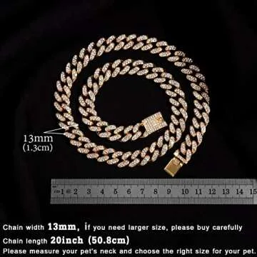 Flatfoosie Cuban Link Dog Collar Gold Silver Color Metal Dog Chain Collar Cuban Diamond Chain Pet Collars for Dogs Cats Jewelry 8/10/14/16/18/20/24/28 Inch (20inch, Gold)