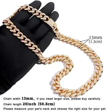 Flatfoosie Cuban Link Dog Collar Gold Silver Color Metal Dog Chain Collar Cuban Diamond Chain Pet Collars for Dogs Cats Jewelry 8/10/14/16/18/20/24/28 Inch (20inch, Gold)