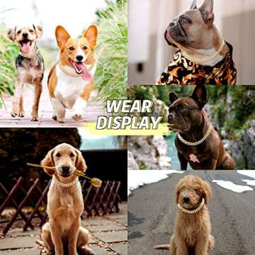 Flatfoosie Cuban Link Dog Collar Gold Silver Color Metal Dog Chain Collar Cuban Diamond Chain Pet Collars for Dogs Cats Jewelry 8/10/14/16/18/20/24/28 Inch (20inch, Gold)