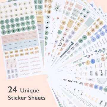 Blue Sky Everygirl 1870+ Sticker Book, Planner and Calendar Pack, 4.49” x 9.06”, Full Color, with Bungee Closure, 24 Unique Sheets (Every Day & Every Month)