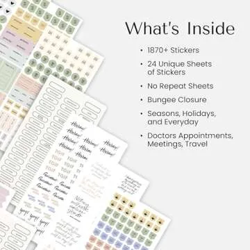 Blue Sky Everygirl 1870+ Sticker Book, Planner and Calendar Pack, 4.49” x 9.06”, Full Color, with Bungee Closure, 24 Unique Sheets (Every Day & Every Month)