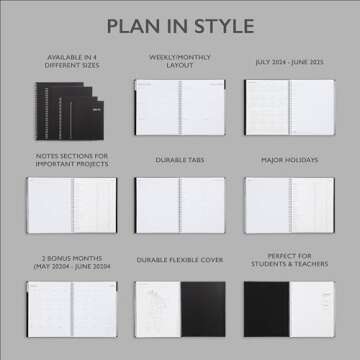 Blue Sky 2024-2025 Academic Year Weekly and Monthly Planner, July 2024 - June 2025, 8.5" x 11", Flexible Cover, Wirebound, Enterprise (150144)