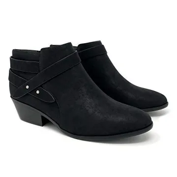 Soda SWEETEN Women's Fashion Closed Toe Multi Strap Ankle Bootie Block Heel Black Sweeten Size 8