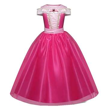 Exyesok Little Girls Princess Aurora Costume Halloween Party Birthday Dress Up Cosplay Outfit, Pink,...