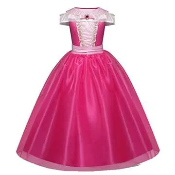Exyesok Little Girls Princess Aurora Costume Halloween Party Birthday Dress Up Cosplay Outfit, Pink,...