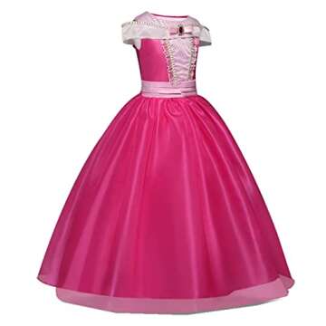 Exyesok Little Girls Princess Aurora Costume Halloween Party Birthday Dress Up Cosplay Outfit, Pink, 4-5T