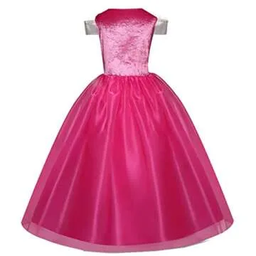Exyesok Little Girls Princess Aurora Costume Halloween Party Birthday Dress Up Cosplay Outfit, Pink, 4-5T