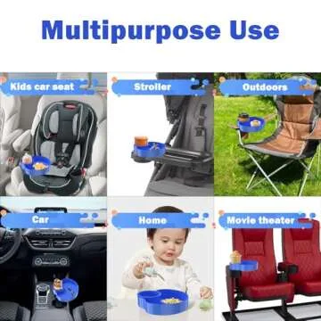 SSPONT Kids Car Seat Tray, Travel Tray with Cup Holder for Toddler, Kids Car Seat Food Snack Tray for Road Trip, Stroller snack tray travel must haves - Blue