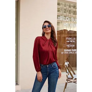 Elegant Mock Neck Lantern Sleeve Blouse by Grace Karin