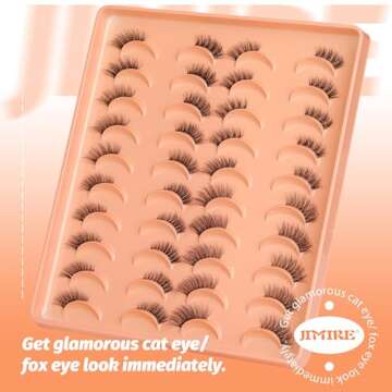 JIMIRE 20 Pairs Hlaf False Eyelashes with Clear Band Half Lashes Wispy Short Accent Lashes 4 Styles Mixed Cat Eye Mink Lashes Fluffy 3/4 Corner Fake Half Lashes Cat Eye Natural Look