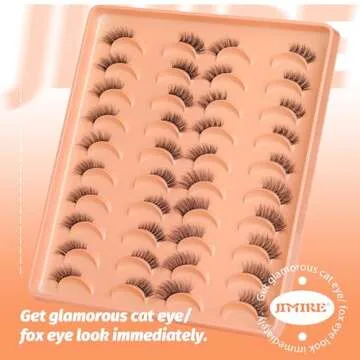 JIMIRE 20 Pairs Hlaf False Eyelashes with Clear Band Half Lashes Wispy Short Accent Lashes 4 Styles Mixed Cat Eye Mink Lashes Fluffy 3/4 Corner Fake Half Lashes Cat Eye Natural Look
