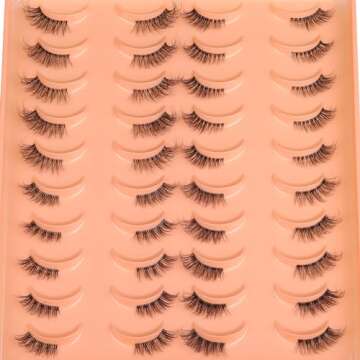 JIMIRE 20 Pairs Hlaf False Eyelashes with Clear Band Half Lashes Wispy Short Accent Lashes 4 Styles Mixed Cat Eye Mink Lashes Fluffy 3/4 Corner Fake Half Lashes Cat Eye Natural Look