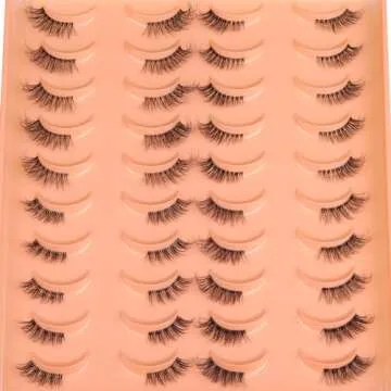 JIMIRE 20 Pairs Hlaf False Eyelashes with Clear Band Half Lashes Wispy Short Accent Lashes 4 Styles Mixed Cat Eye Mink Lashes Fluffy 3/4 Corner Fake Half Lashes Cat Eye Natural Look