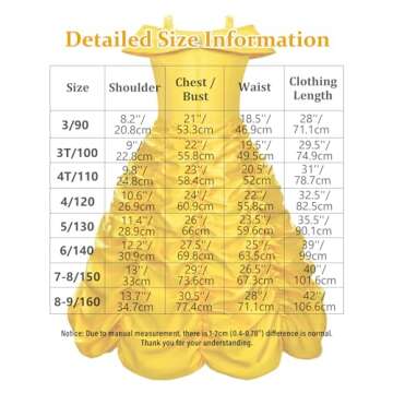 knemmy Princess Costume Dresses for Girls Costumes Halloween Cosplay Birthday Outfit Yellow