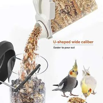 Brabtod Bird Seed Storage Container Portable-3 Qt/2.8 L Clear Plastic Pet Food Container-with Measuring Cup,Airtight Wild Bird Seed Dispenser for Storing Sunflower Seed|Squirrel proof|BPA Free-White