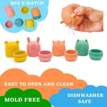Bumble Bear Mold Free Silicone Bath Toys, Baby Bath Toys 6-12 Months, Toddlers 1-3, Non Toxic Infant...