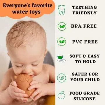 Bumble Bear Mold Free Silicone Bath Toys, Baby Bath Toys 6-12 Months, Toddlers 1-3, Non Toxic Infant Bathtub Toy, Water Toys, Pool Toy, Dishwasher Safe (Coral)