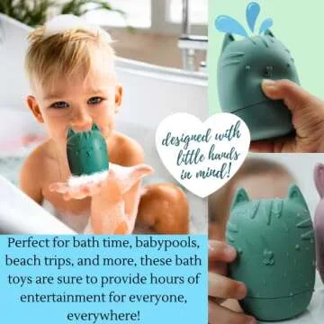 Bumble Bear Mold Free Silicone Bath Toys, Baby Bath Toys 6-12 Months, Toddlers 1-3, Non Toxic Infant Bathtub Toy, Water Toys, Pool Toy, Dishwasher Safe (Coral)