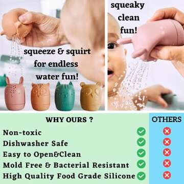 Bumble Bear Mold Free Silicone Bath Toys, Baby Bath Toys 6-12 Months, Toddlers 1-3, Non Toxic Infant Bathtub Toy, Water Toys, Pool Toy, Dishwasher Safe (Coral)