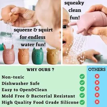 Bumble Bear Mold Free Silicone Bath Toys, Baby Bath Toys 6-12 Months, Toddlers 1-3, Non Toxic Infant Bathtub Toy, Water Toys, Pool Toy, Dishwasher Safe (Coral)