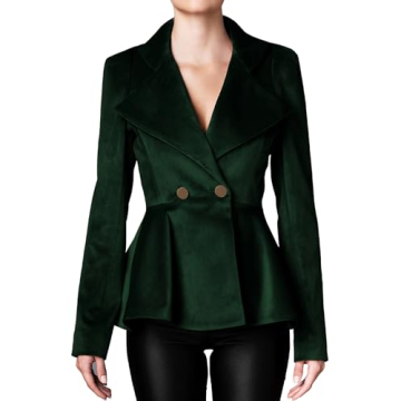 LifeShe Women's Velvet Blazer Work Office Dressy Lapel Collar Double Breasted Peplum Blazers Jacket ...