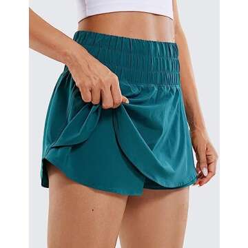 CRZ YOGA Athletic Shorts for Women High Waisted Flowy Ruffle Skirt Overlay for Workout Running Tennis with Zip Pocket Borealis Green Medium